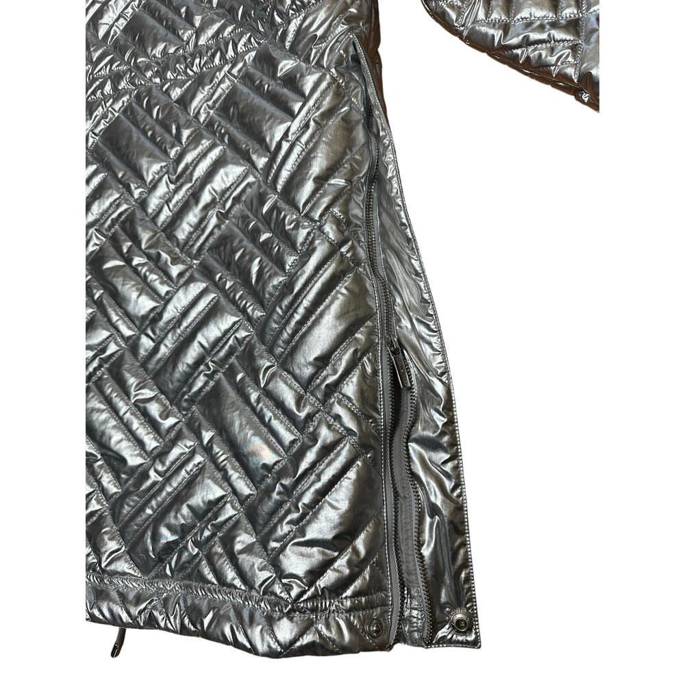 Michael Kors Silver Metallic Quilted Hooded Coat Jacket Small NWT Ciré Puffer - Picture 7 of 15